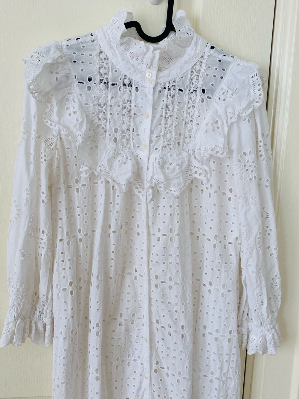 $495 LoveShackFancy Elspeth White Lace Crochet Scalloped Broderie Shirt Dress XS - Picture 5 of 15